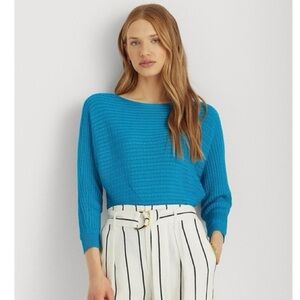 Lauren Ralph Lauren Women’s Boat Neck Cable Knit Sweater Blue Pullover Small